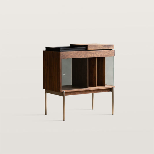 Mesa auxiliar para guardar discos de vinilo y soporte para tocadiscos