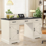 Vabches Farmhouse Executive Desk with 3 Drawers & 2 Storage Cabinet