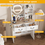 Tocador de maquillaje con estación de carga y 2 cajones