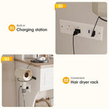 Tocador de maquillaje con estación de carga y 2 cajones