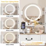 Tocador de maquillaje con estación de carga y 2 cajones