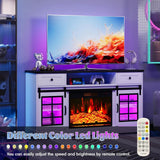 Mueble de TV con chimenea para televisores de 65 pulgadas con puertas corredizas estilo granero