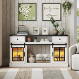 Mueble de TV con chimenea para televisores de 65 pulgadas con puertas corredizas estilo granero