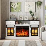 Mueble de TV con chimenea para televisores de 65 pulgadas con puertas corredizas estilo granero