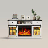 Mueble de TV con chimenea para televisores de 65 pulgadas con puertas corredizas estilo granero