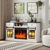 Mueble de TV con chimenea para televisores de 65 pulgadas con puertas corredizas estilo granero