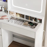 Makeup Vanity Desk with Glass Top And Power Outlet
