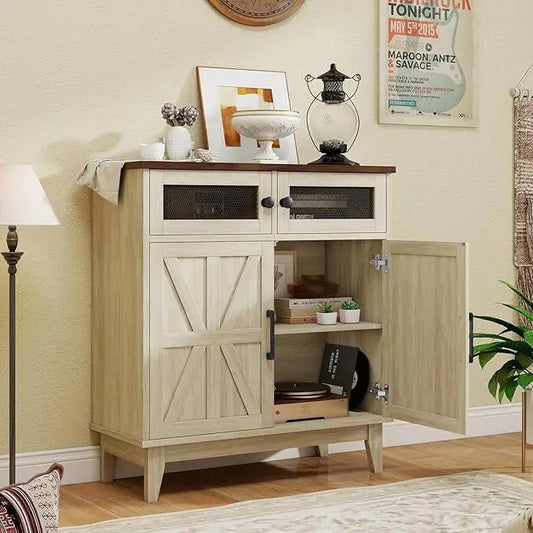 Vabches Farmhouse Storage Cabinet with Adjustable Shelves
