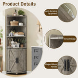 Vabches Farmhouse Corner Cabinet with 2 Doors and 6 Storage Shelves