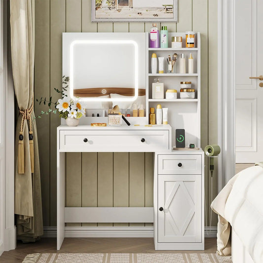 Tocador con espejo y luces para dormitorio