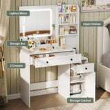 Vanity Desk with Mirror and Lights for Bedroom