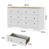 Cómoda estilo granja de 6 cajones, armario de almacenamiento blanco con tiradores dorados