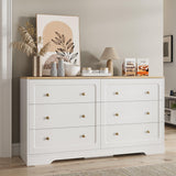 Cómoda estilo granja de 6 cajones, armario de almacenamiento blanco con tiradores dorados