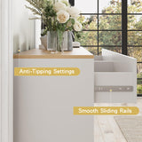 Cómoda estilo granja de 6 cajones, armario de almacenamiento blanco con tiradores dorados