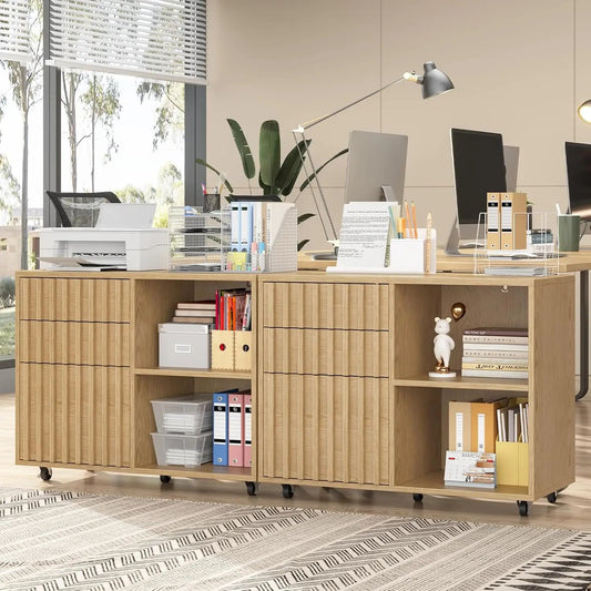 3 Drawer Fluted  Lateral Filing Cabinet for Home Office