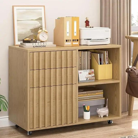3 Drawer Fluted  Lateral Filing Cabinet for Home Office