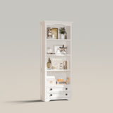 Estantería de madera y librería con cajones de almacenamiento