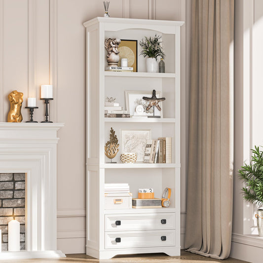 Estantería de madera y librería con cajones de almacenamiento