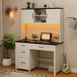 Farmhouse 67inch Executive Desk with 4 Drawers and LED Light