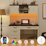 Farmhouse 67inch Executive Desk with 4 Drawers and LED Light