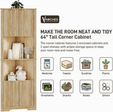 Vabches 64 Inch Tall Modern Fluted Corner Cabinet with Adjustable Shelf