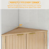Vabches 64 Inch Tall Modern Fluted Corner Cabinet with Adjustable Shelf