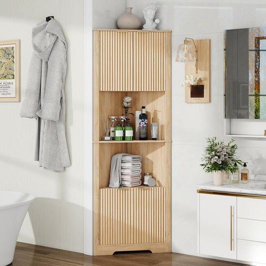 Vabches 64 Inch Tall Modern Fluted Corner Cabinet with Adjustable Shelf