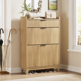 Fluted Shoe Storage Cabinet with 2 Flip Drawers & Large Drawer