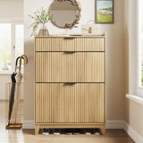 Fluted Shoe Storage Cabinet with 2 Flip Drawers & Large Drawer