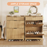 Fluted Shoe Storage Cabinet with 2 Flip Drawers & Large Drawer