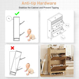 Fluted Shoe Storage Cabinet with 2 Flip Drawers & Large Drawer