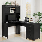 Vabches Farmhouse 68in H L Shaped Office Table with Hutch