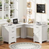 59in L Shaped Farmhouse Executive Desk with File Drawer