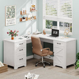 59in L Shaped Farmhouse Executive Desk with File Drawer