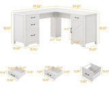 59in L Shaped Farmhouse Executive Desk with File Drawer