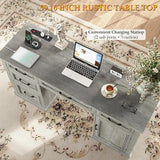 Farmhouse 59inch Executive Desk with Charging Station