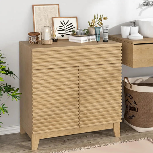 Fluted Buffet Storage Cabinet with Adjustable Shelves