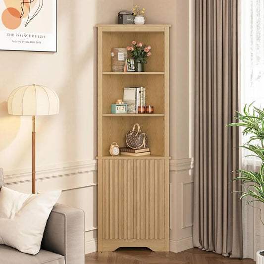 67 In Tall Corner Cabinet with Doors And Open Adjustable Shelf