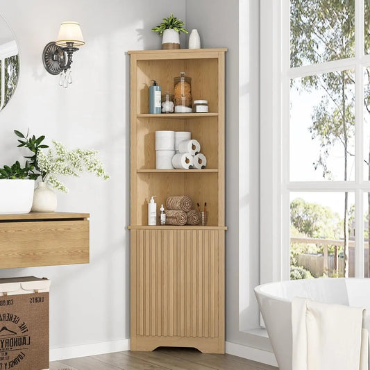 67 In Tall Corner Cabinet with Doors And Open Adjustable Shelf