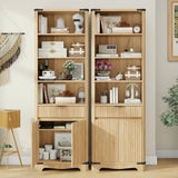 Modern Farmhouse 70.47in Tall Narrow Fluted Bookshelf with Storage