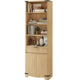 Modern Farmhouse 70.47in Tall Narrow Fluted Bookshelf with Storage
