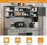 67in Farmhouse Executive Desk with Storage Cabinet and Charging Station