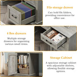 67in Farmhouse Executive Desk with Storage Cabinet and Charging Station