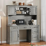 67in Farmhouse Executive Desk with Storage Cabinet and Charging Station