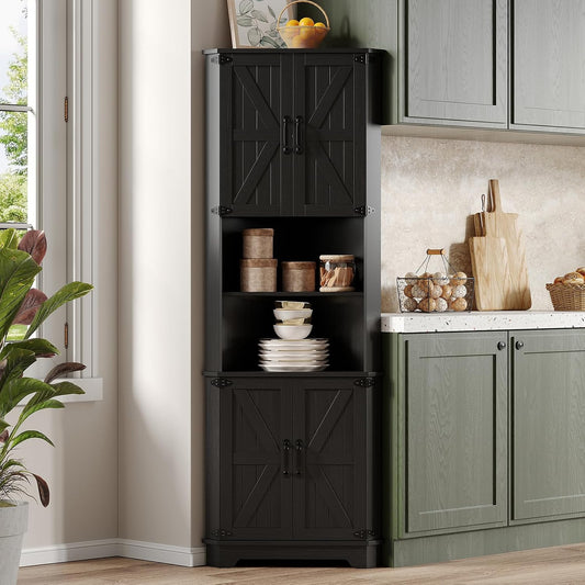Vabches Tall Farmhouse Style Corner Cabinet with Adjustable Shelve