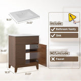 Vabches 36in Mid-Century Fluted Bathroom Storage Cabinet