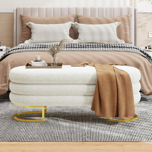 Upholstered End of Bed Bench with Storage and Golden Metal Leg
