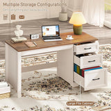 Farmhouse Home Office Desk with File Cabinet and 2 Drawers