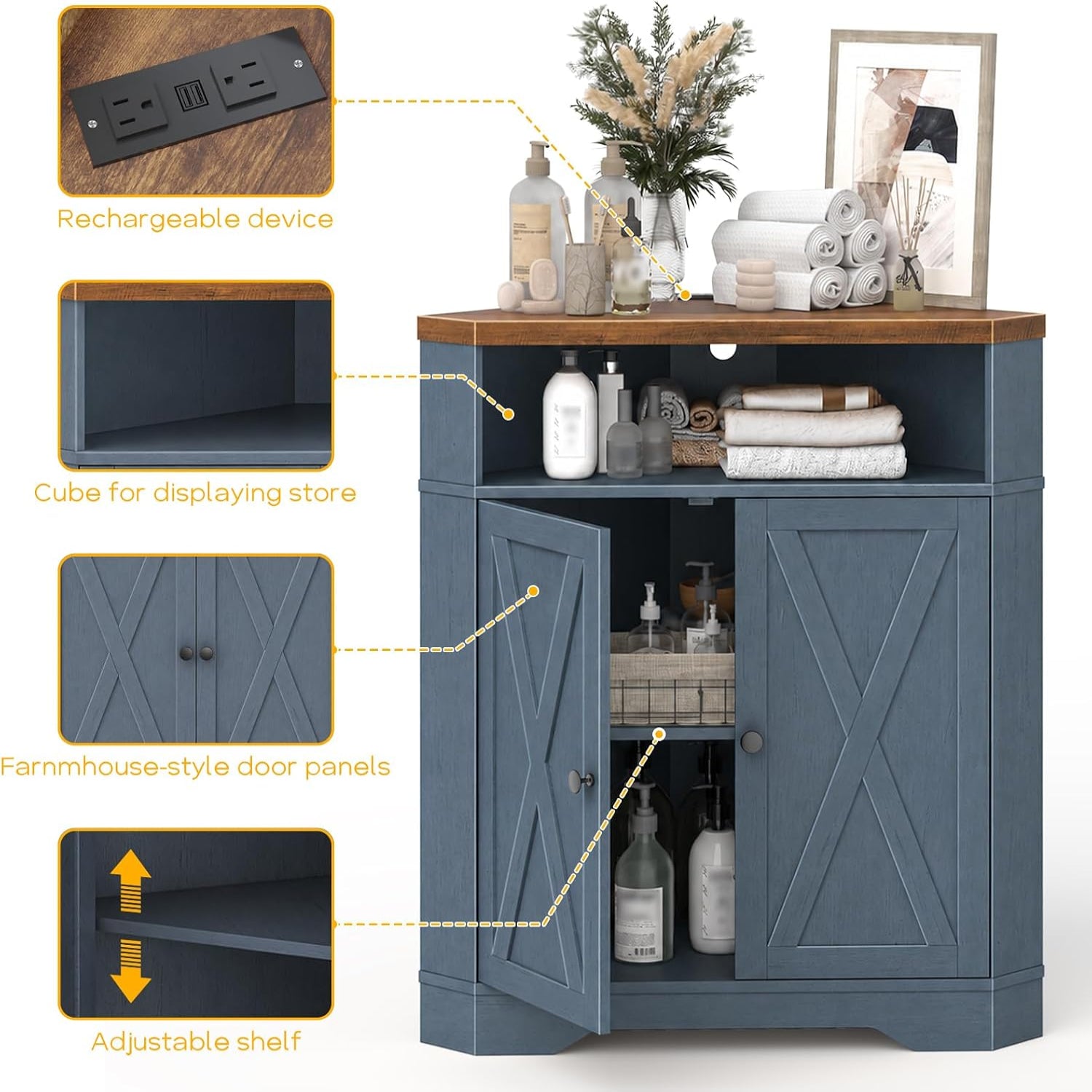 walnut and blue