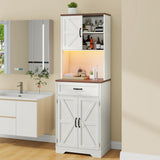 68inch Farmhouse Storage Cabinet with LED Light & Charging Station